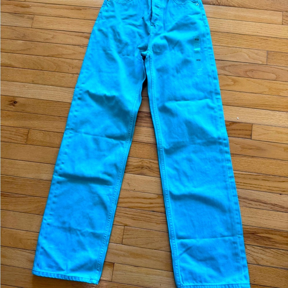 Calvin Klein Turquoise Denim with Tan Label NWT Size 26. Straight Leg  31 Inseam